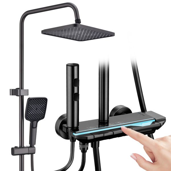 Sistema Doccia Homelody In Ottone 4 Modalità Di Erogazione Dell'acqua, Set Completo Di Rubinetteria Doccia, Set Doccia Display Digitale Della Temperatura Con Luce Atmosferica, Set Doccia Completo-image