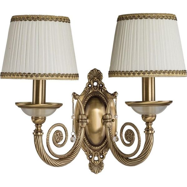 Casa Padrino Lampada Da Parete Doppia Barocca Ottone Con Patina / Bianco / Oro H. 34 Cm-image