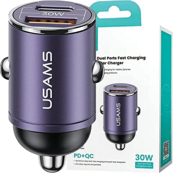 Usams ŁAd. Usams. 1Xusb+1Xusb-C C38 30Wpd Carica Rapida Con Anello Incorporato Viola/Viola Cc206Cc02 (Us-Cc206)-image