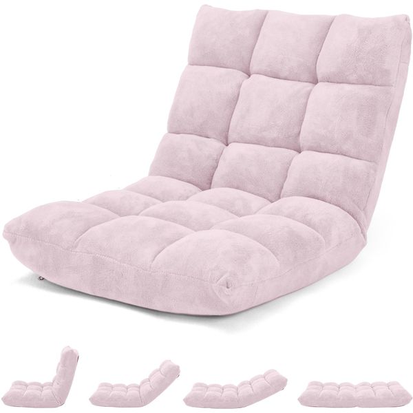 Sedia Da Terra Regolabile Costway, Sedia Da Terra Imbottita, Cuscino Da Terra Con Schienale, Sedia Da Meditazione Sedia Da Finestra Rosa Chiaro-image