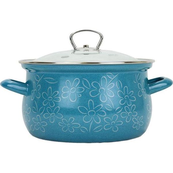 Belis Pentola Smaltata Con Coperchio In Vetro Flower 20 Cm/3,6L-image