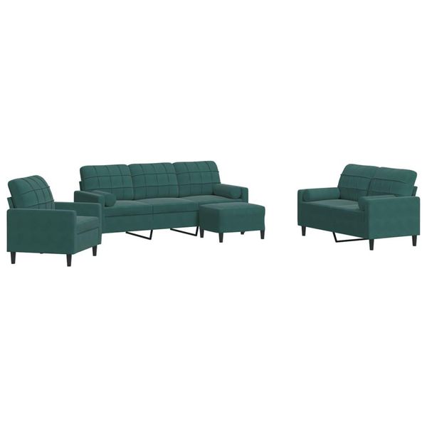 Vidaxl Set Di Divani A 4 Pezzi Con Cuscini E Imbottiture In Velluto Verde Scuro-image