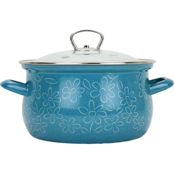 Belis Pentola Smaltata Con Coperchio In Vetro Flower 16 Cm/2,0L-image