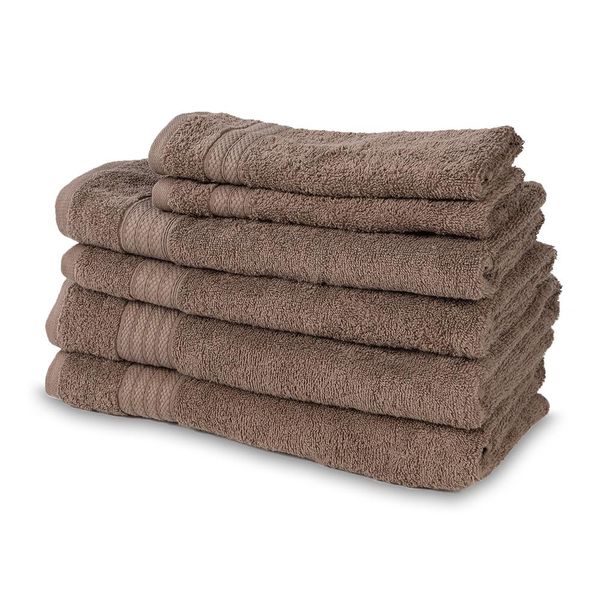 Set Di Asciugamani Brielle Da 6 Pezzi In 100% Cotone, 2 Asciugamani Da Bagno (70X140 Cm), 2 Asciugamani Da Mano (50X100 Cm), 2 Asciugamani Da Ospite (30X50 Cm), Marrone-image