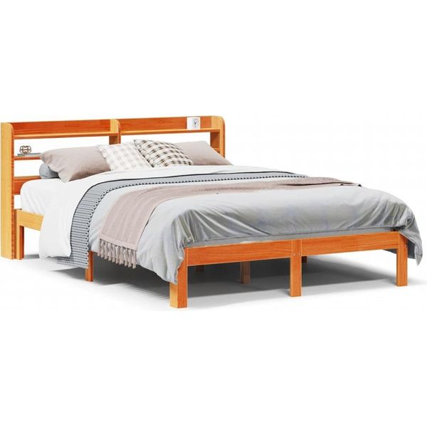 Vidaxl Letto In Legno Massiccio Senza Materasso Cera Marrone 135X190 Cm Legno Di Pino-image