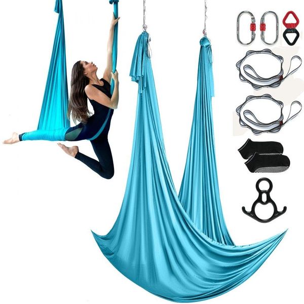Set Di Tappetini Galleggianti Per Yoga Aereo 10 X 2,8 M, Altalena Per Yoga Aereo Blu, Altalena Amaca Per Yoga Aereo Per Interni 1000 Kg Di Portata Massima. Capacità Di Carico, Inclusi Calzini Da Yoga, Moschettone In Acciaio E Girella In Alluminio.-image