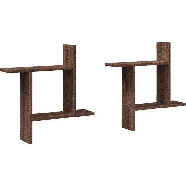Vidaxl Mensole A Muro 2 Pz. Aspetto Rovere Marrone 50X12X50 Cm Materiale A Base Di Legno-image