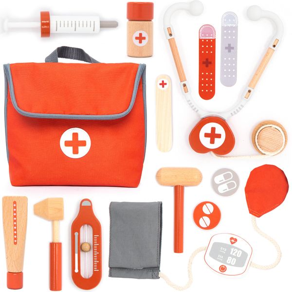 Umu® Mini Set Medico Per Bambini In Legno 14 Pezzi - Valigetta Del Medico Per Bambini Di 2, 3, 4 E 5 Anni-image