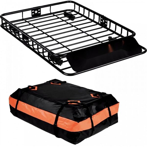 Cesto Portatutto - Cesto Universale Da Tetto 1305X915X127 Mm - Vassoio Con Borsa - Portata 90 Kg - Portapacchi - Nero - Campeggio, Viaggi E Molto Altro.-image
