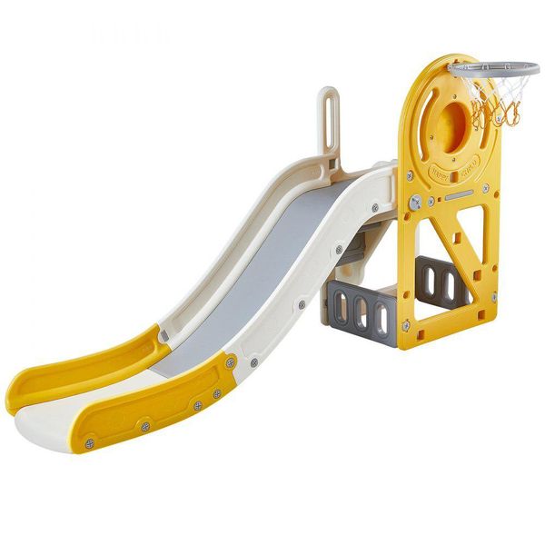 Scivolo Per Bambini Fun-Slide Con Canestro - Scivolo Da Giardino Hdpe - Max. 50Kg - Scivolo Per Bambini 1-12 Anni - Scivolo Per Bambini Per Interni Ed Esterni - Scivolo 186X112X100Cm-image