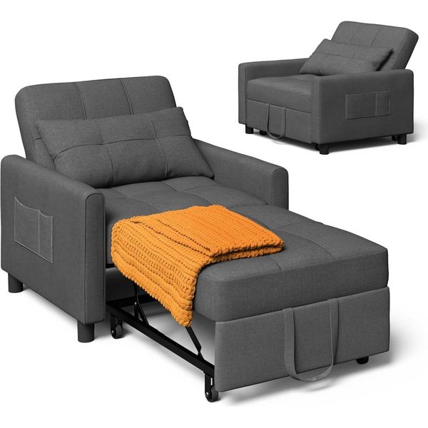 Divano Letto Bealife AR24, Poltrona Letto Convertibile 3 In 1, Lettino Con Funzione Letto, Con Cuscini, Grigio Scuro-image