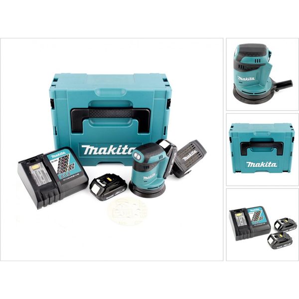 Makita Dbo 180 Ryj Levigatrice Orbitale A Batteria 18V + 2X Batterie 1,5 Ah + Caricabatterie + Valigetta Makpac-image