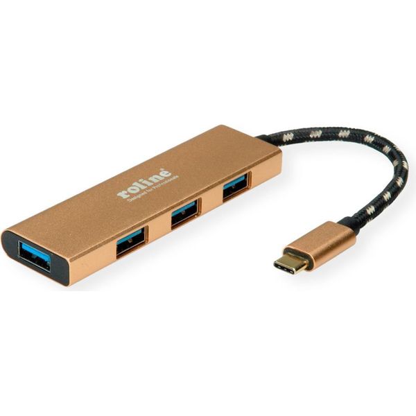 Hub Usb 3.2 Gen 1 Roline Gold, 4 Vie, Cavo Di Connessione Di Tipo C-image
