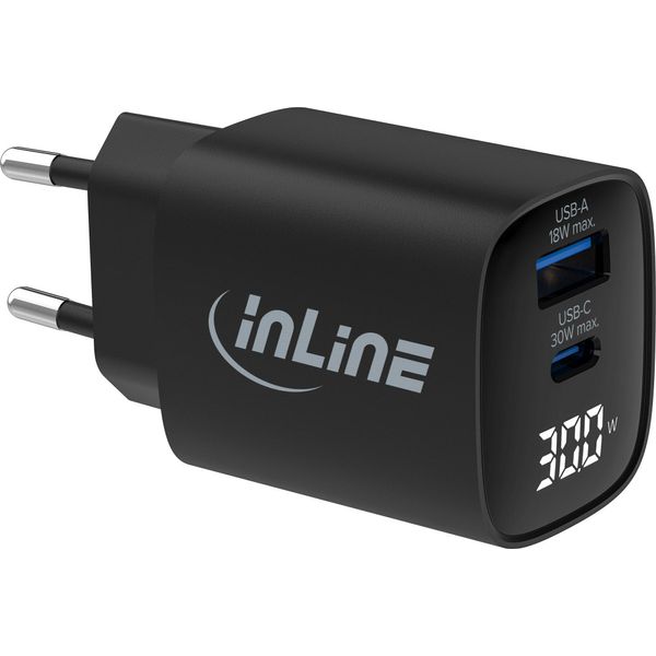 Alimentatore Inline® Usb Pd, Caricatore Gan, 2 Porte, USB-C + USB-A, 30W, Con Display-image