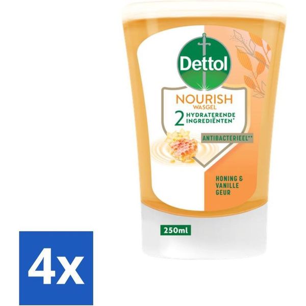 Dettol No-Touch Sapone Per Le Mani Ricarica Extra Care Miele & Burro Di Karité 250 Ml - Confezione Risparmio - 4 Pezzi-image