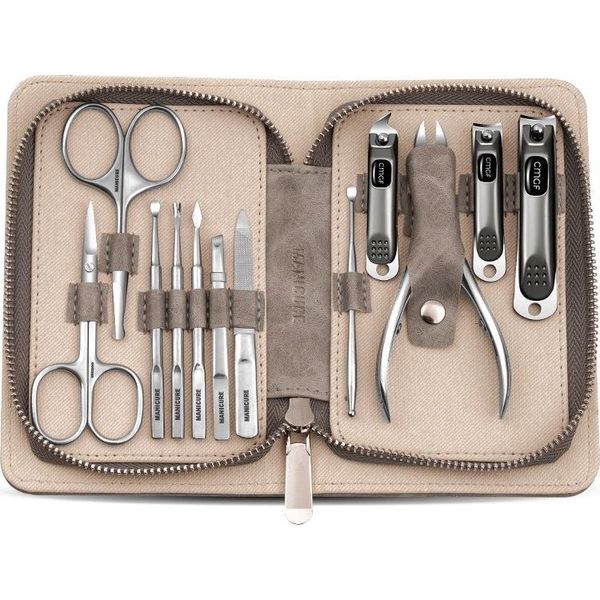 Inf Set Tagliaunghie 12 Pezzi Acciaio Inox E Plastica Per Manicure E Pedicure Grigio-image