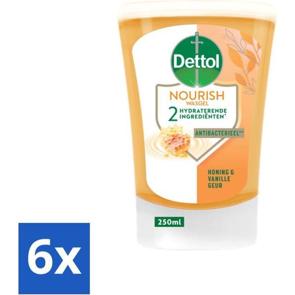 Dettol No-Touch Sapone Per Le Mani Ricarica Extra Care Miele & Burro Di Karité 250 Ml - Confezione Risparmio - 6 Pezzi-image