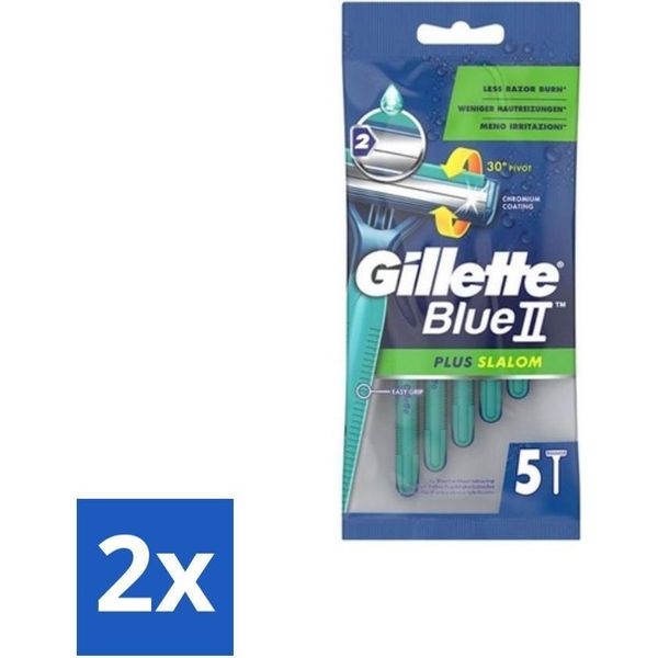 Gillette Blue Ii - Plus Slalom - Rasoio Usa E Getta - 5 Lame - Confezione Risparmio - 2 Pezzi-image