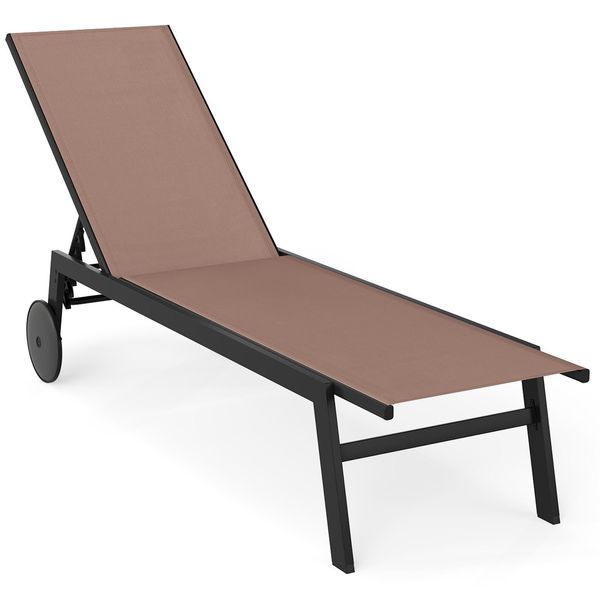 Costway 1 Pz. Lettino Da Giardino Con Rotelle, Schienale Regolabile E Tessuto Ad Asciugatura Rapida, Sedia A Sdraio Arrotolabile Fino A 150 Kg Brown-image