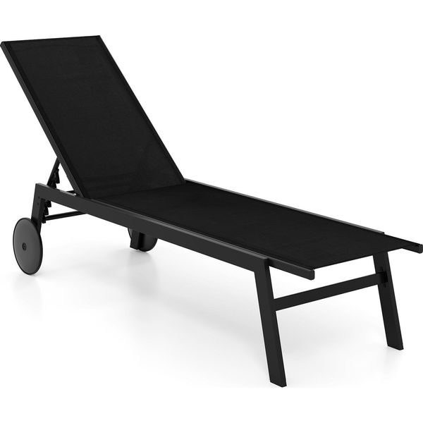 Costway 1 Pz. Lettino Da Giardino Con Rotelle, Schienale Regolabile E Tessuto Ad Asciugatura Rapida, Sedia A Sdraio Arrotolabile Fino A 150 Kg Nero-image