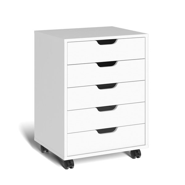 Armadio Portadocumenti Fch Con 5 Cassetti Chiudibili A Chiave, 4 Rotelle, Per L'ufficio Domestico, 48,3 Cm × 40,1 × 64,9 Cm, Bianco-image