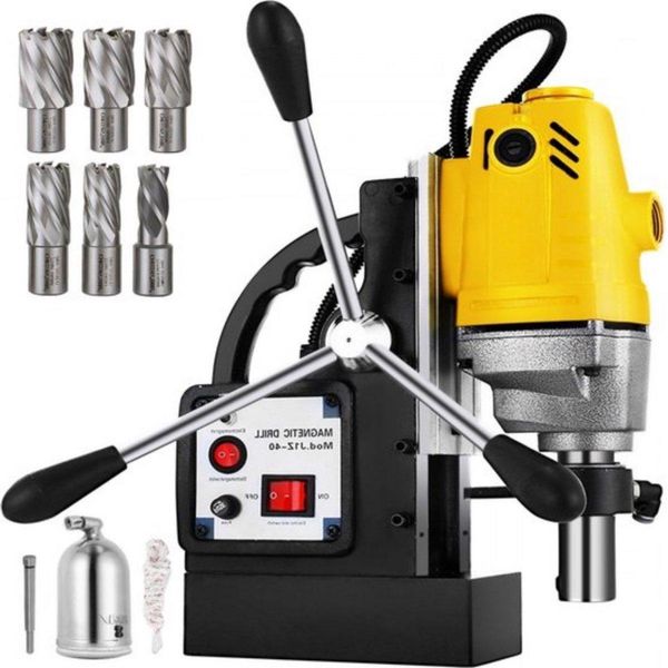 Trapano Da Tavolo Magnetico 1100 W – Trapano Portatile Con Set Di 7 Punte Hss – Per La Lavorazione Dei Metalli E Forature Di Precisione-image
