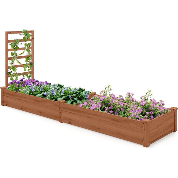 Costway Aiuola Rialzata Con Graticcio, Fioriera Con Spalliera, Fioriera In Legno Di Abete, Spalliera Da Giardino Con Graticcio, Vaso Da Fiori 235X63X102 Cm (Marrone)-image