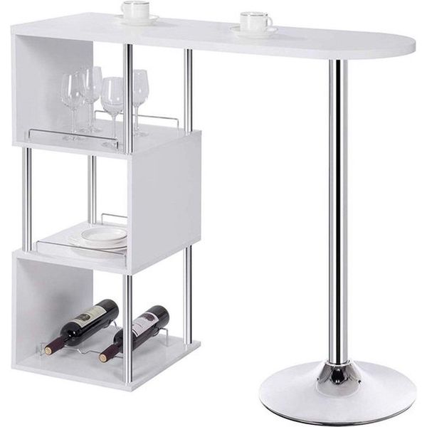 Tavolo Alto Bolt Edge Con Contenitore – Bianco – Struttura In Metallo – Tavolo Da Cucina – 113X40X105 Cm-image