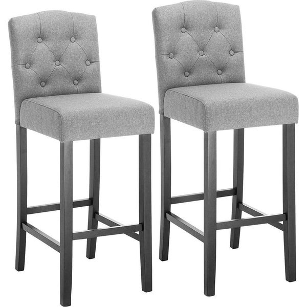 Sgabello Da Bar Happyment Norino Deluxe – Set Da 2 – Stile Industriale – Grigio Chiaro – Sgabello Da Bar – Sedia Da Cucina – Sedia Da Bar Con Schienale – Tessuto-image