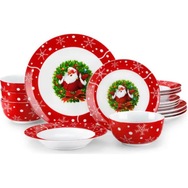 Servizio Da Tavola Kerst – 16 Pezzi – 4 Persone – Ceramica – Piatti Piani E Piatti Da Colazione-image