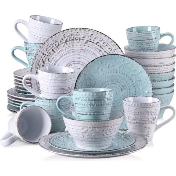 Servizio Da Tavola Eminent – 8 Persone – 32 Pezzi – Bianco/Blu – Ceramica – Piatti Piani E Piatti Da Colazione-image