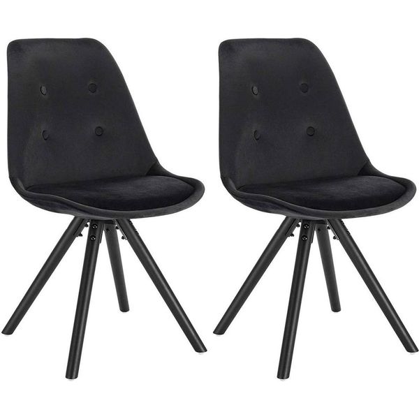 Sedie Per Sala Da Pranzo E Sala Ospiti – Set Da 2 – Velluto Nero – Gambe In Legno – Altezza Seduta 46 Cm-image