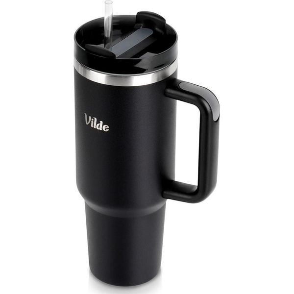 Vilde | Thermo Mug - Borraccia Thermos In Acciaio Inox - Tazza Isolata Da 1,2 L - Tazza Riutilizzabile A Prova Di Perdite - Nero-image