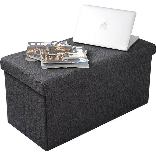 Panca Contenitore Redina – Panca Con Vano Contenitore – Sgabello E Poggiapiedi – Grigio Scuro – 76X38X38 Cm – Tessuto-image