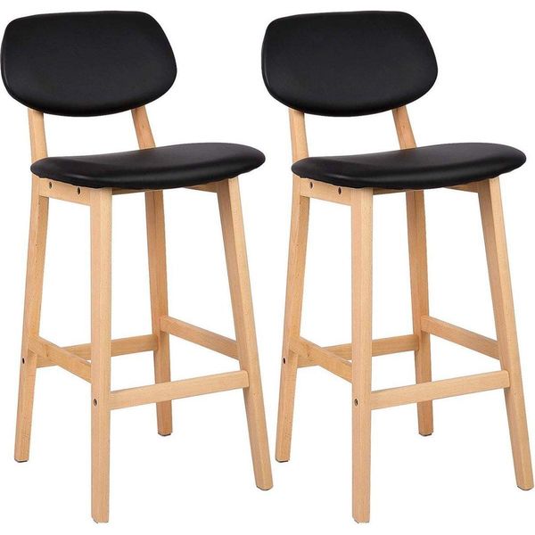 Sgabelli Da Bar – Set Da 2 – Struttura In Legno – Nero – Ergonomici – Con Schienale – Altezza Seduta 65 Cm-image