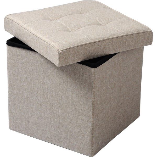 Pouf Contenitore – Beige – Tessuto – Con Spazio Contenitore – 50X35X45Cm-image