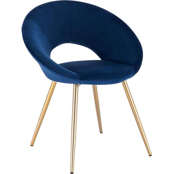 Sedia Da Pranzo Happyment Luxe In Velluto – Blu – Con Braccioli – Gambe In Metallo Dorato – Sedia Da Conferenza – Deluxe – Altezza Seduta 47 Cm – Sedia Da Salotto – Sedia Da Cucina – Sedia Singola – 1 Pezzo-image