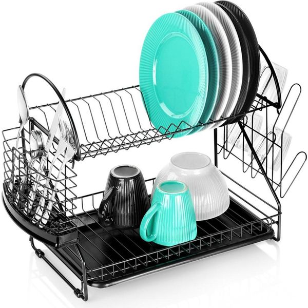 Vilde | Scolapiatti Con Gocciolatoio - Nero - Scolapiatti - Scolapiatti A 2 Livelli - Organizzatore Per La Cucina-image