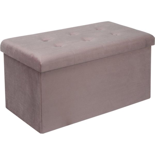 Moderna Panca Contenitore – Rosa – Panca Contenitore – Velluto – Con Spazio Contenitore – 76X38X38Cm-image