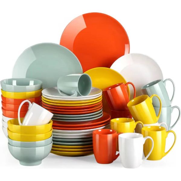 Servizio Di Piatti Morencia – 48 Pezzi – 12 Persone – Piatti Piani, Piatti Fondi, Piatti Da Colazione – Design Estivo – Piatti In Ceramica-image