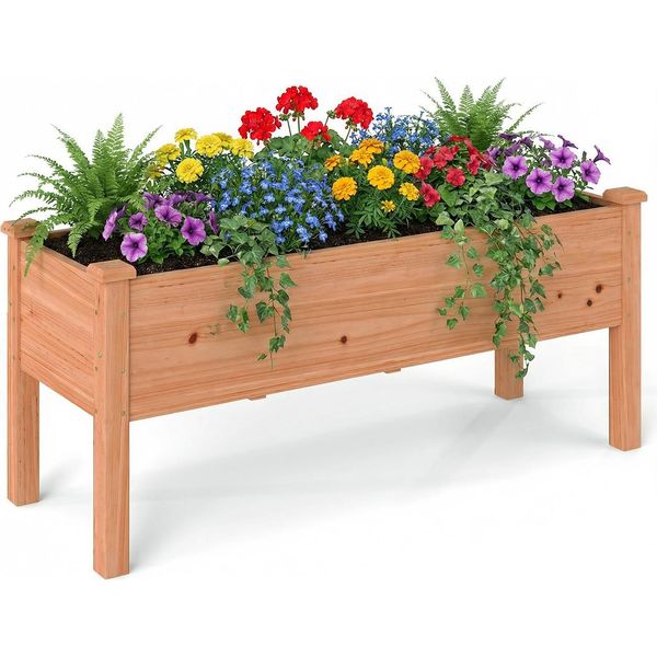 Costway Aiuola Rialzata In Legno, Aiuola Per Bambini, 120X43,5X51 Cm, Vasca Resistente Fino A 100 Kg, Fioriera Con Fori Di Drenaggio, Aiuola Per Erbe Aromatiche, Arancione-image