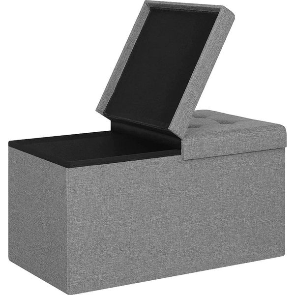 Panca Contenitore Luki – Panca Con Vano Contenitore – Sgabello E Poggiapiedi – Grigio Chiaro – 76X38X38 Cm – Tessuto-image