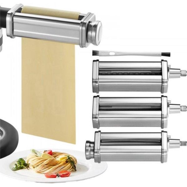 Set Di Macchine Per La Pasta – 3 Pezzi In Acciaio Inossidabile – Macchina Per La Pasta Con Spazzola Per La Pulizia – Per Spaghetti E Tagliatelle – Spessore Della Pasta Regolabile-image