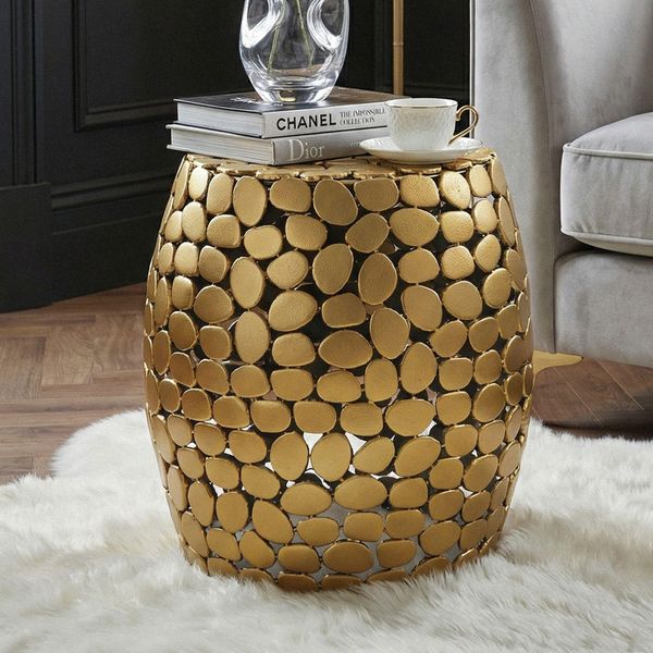 Wohnling Tavolino Rotondo Da 40 Cm In Alluminio Dorato – Tavolino Da Salotto In Alluminio – Tavolino Da Salotto Piccolo In Metallo – Tavolino Decorativo Da Salotto Fatto A Mano-image