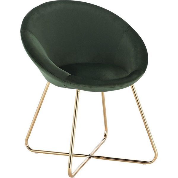 Sedia Happyment Ziva In Velluto – Verde – Sedie Da Pranzo Con Braccioli – Gambe In Metallo – 1 Pezzo – Altezza Seduta 44 Cm – Deluxe-image