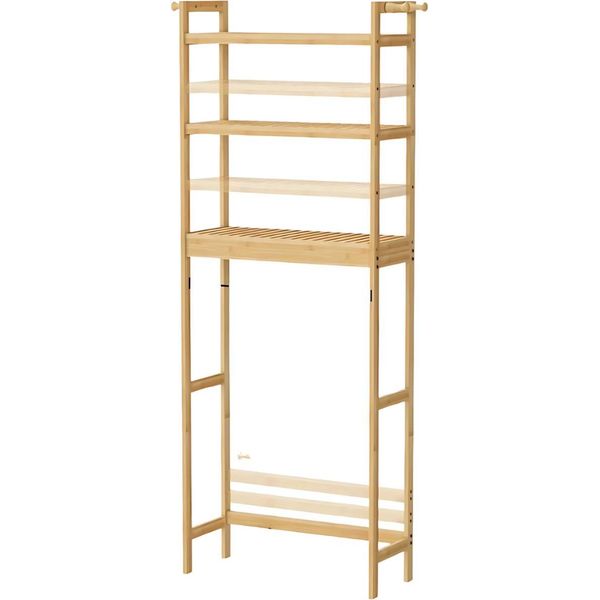 Scaffale Da Bagno In Bambù – Contenitore Sopra Il Wc – 3 Ripiani – Ganci – Mobile Da Bagno Indipendente – 63X26X170 Cm-image
