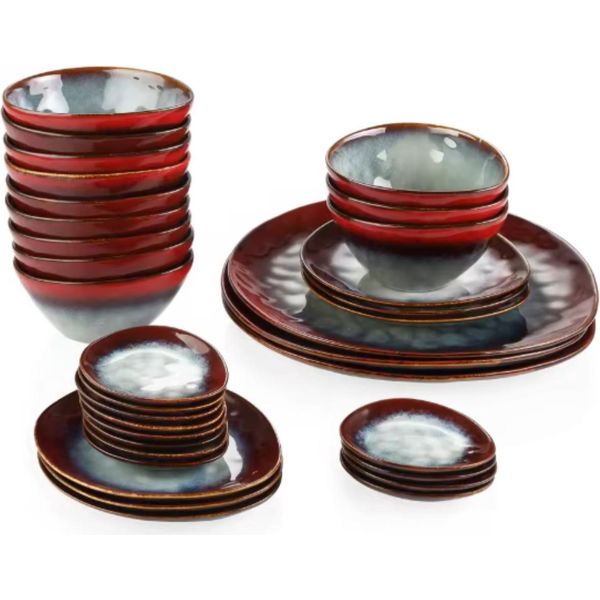 Servizio Di Piatti Belviano – 33 Pezzi – 8 Persone – Rosso Lava – Piatti Piani, Piatti Fondi E Piatti Da Colazione-image