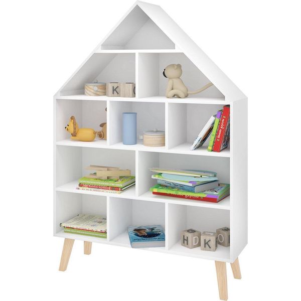 Scaffale Per Libri Per Bambini Bolt Edge – Scaffale Per Libri A Forma Di Casa – Scaffale Per Giocattoli – Camera Dei Bambini – Bianco – Legno Mdf-image