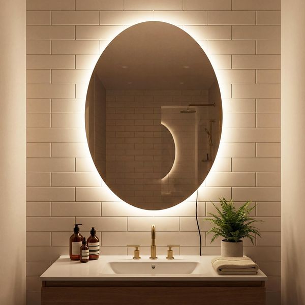 Specchio Da Bagno Ovale Costway, Specchio Con Illuminazione, Specchio Da Parete Con Antiappannamento, 3 Colori Di Luce Dimmerabili E Funzione Di Memoria, Bagno 70 X 50 X 3 Cm-image