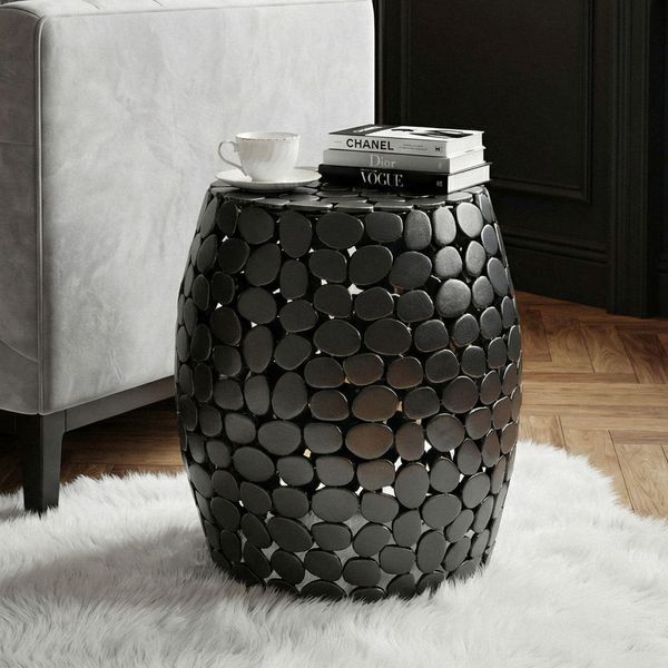 Wohnling Tavolino Rotondo Da 40 Cm In Alluminio Nero – Tavolino Da Salotto In Alluminio – Tavolino Da Salotto Piccolo In Metallo – Tavolino Decorativo Da Salotto Fatto A Mano-image